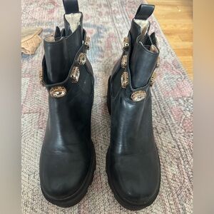 Steve Madden Black Ankle Boots with Jewel Accents